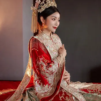 Yourqipao סינית מסורתית שמלות כלה Hanfu בגדים שושלת סונג והכלה תחפושת בעבודת יד, רקמה Xiuhe השמלה