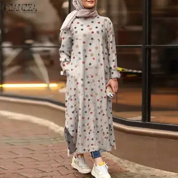 ZANZEA מקרית הדפס פרחוני שמלת 2023 סתיו אופנה מוסלמית זמן Abaya חופשי שרוול ארוך דובאי, טורקיה חיג ' אב Kaftan השמלה 