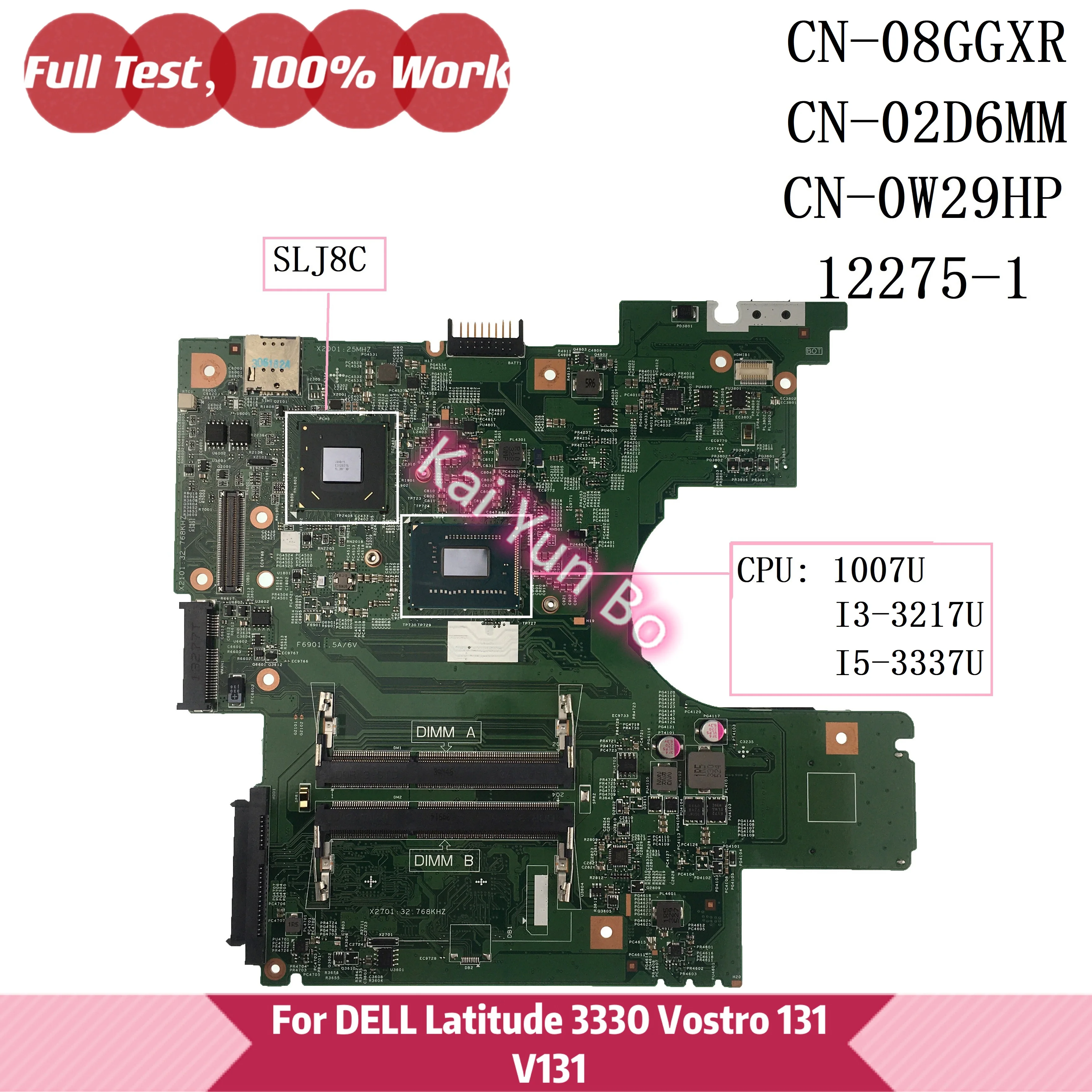 עבור Dell Latitude 3330 Vostro 131 V131 מחשב נייד לוח אם 08GGXR 8GGXR CN-0W29HP W29HP 0W29HP 02D6MM 2D6MM 12275-1 W 1007U i3 i5 - 0