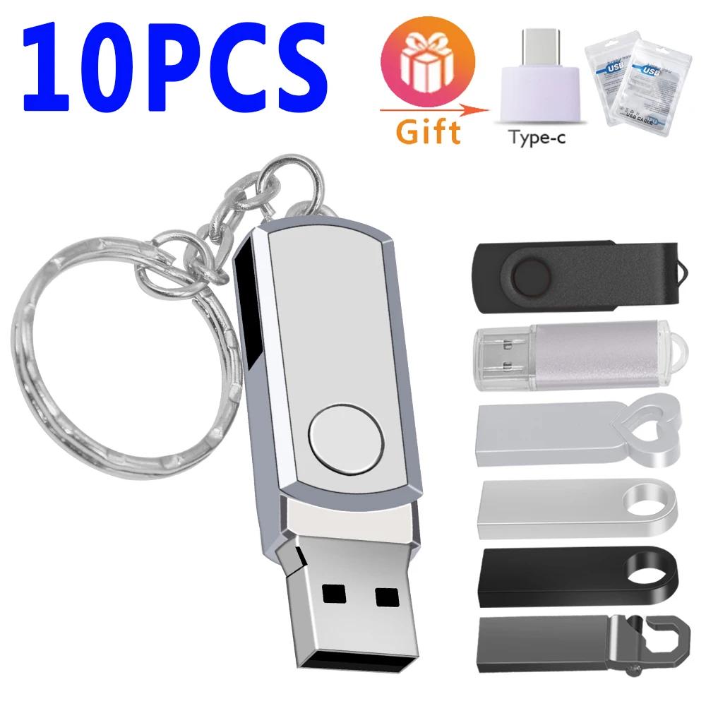 10pcs/הרבה מתכת USB 2.0 עט Drive128GB USB Flash Drive 16GB 32GB 64GB Pendrive מקל USB עם מחזיק מפתחות כונן פלאש חינם לוגו - 0