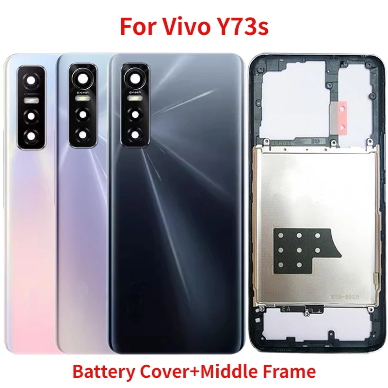 חדש הכיסוי האחורי על-Vivo Y73s V2031A מכסה הסוללה+התיכון מסגרת הדלת האחורית דיור תיק עם מצלמה עדשה+צד כפתור - 0