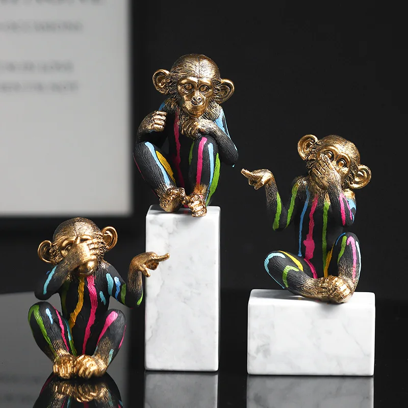 נורדי יצירתי מודל החיה פיסול קישוטים סלון מרפסת בר קפה טיפת מים צבע קוף חמוד כיף שרף - 0