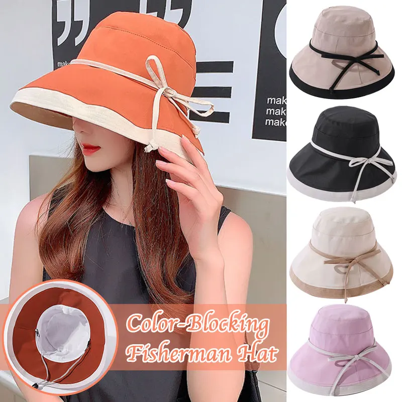 יפנית קוריאנית נשים דייג כובע 2023Summer קרם הגנה תחרה קשת התאמת צבע חוף השמש כובע אופנה פשוטה חיצונית כובעי פנמה - 0