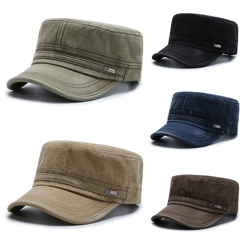 הצבא כובע Mens רטרו כובע כותנה שטף כובע שטוח כובע נייטרלי כובע מסוגנן מזג פשטות זקן כובע משובח אוניברסלי - 0