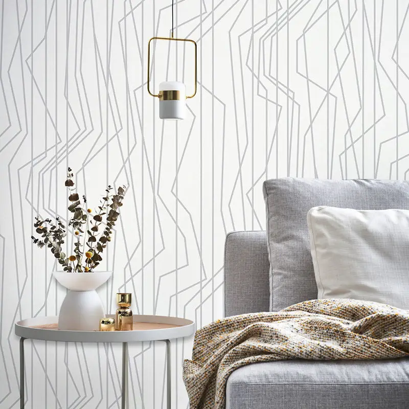 אופנה שמנת-לבן עקומת פס טפט 3d קו מודרני מינימליסטי חדר מגורים חדר שינה טלוויזיה רקע קיר בעיצוב קיר נייר - 0