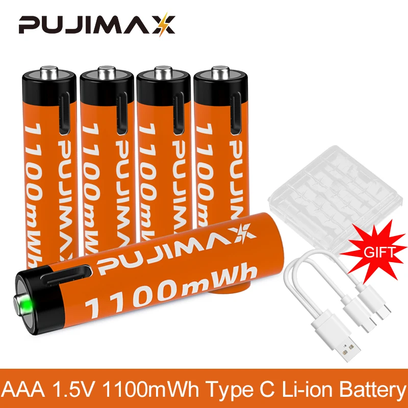 PUJIMAX חדש AAA 1.5 V נטענות הסוללה 1100mWh אמיתי קיבולת סוללת ליתיום USB Type C Li-ion סוללות שעון מעורר - 0