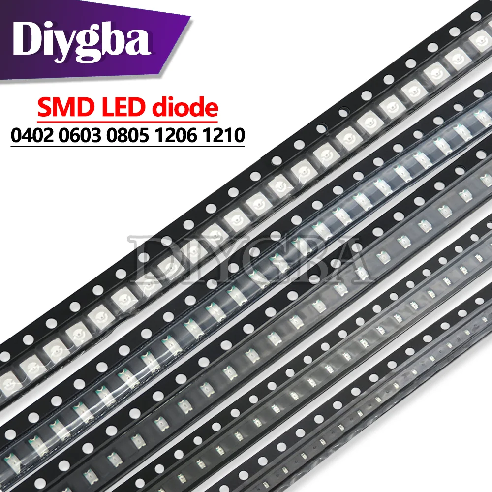 100PCS/lot SMD LED אדום ירוק צהוב לבן כחול דיודה פולטת אור ברור LED אור דיודה 0402 0603 0805 1206 1210 diygba - 0