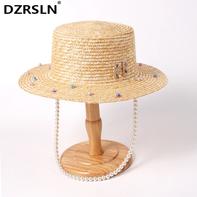 קיץ החדש בסגנון פרל שרשרת, כובע קש חיצונית מסיבת חתונה שמש כובעים אלגנטיות החוף שמשיה כובע מגבעת כובע נשי מזדמן - 0