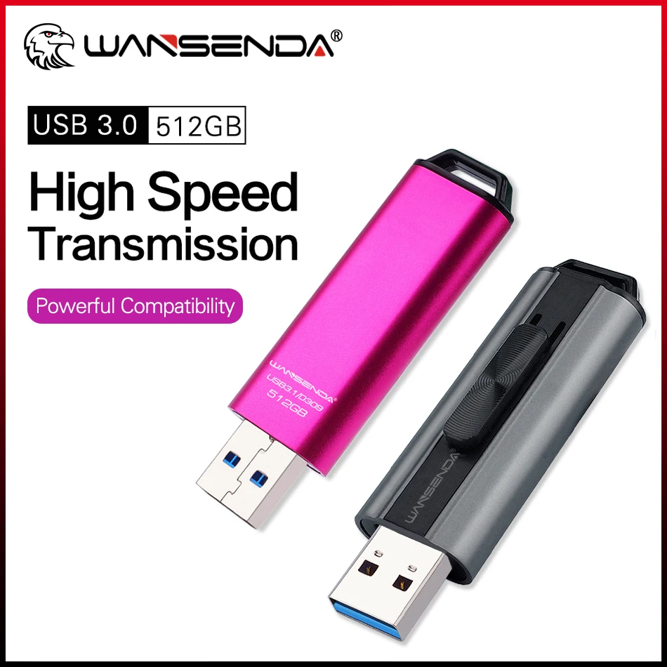 WANSENDA מתכת, כונן הבזק מסוג USB כונן עט 512GB 256GB 128GB 64GB 32GB 16GB מהירות גבוהה Pendrive מקל זיכרון USB 3.0 - 0