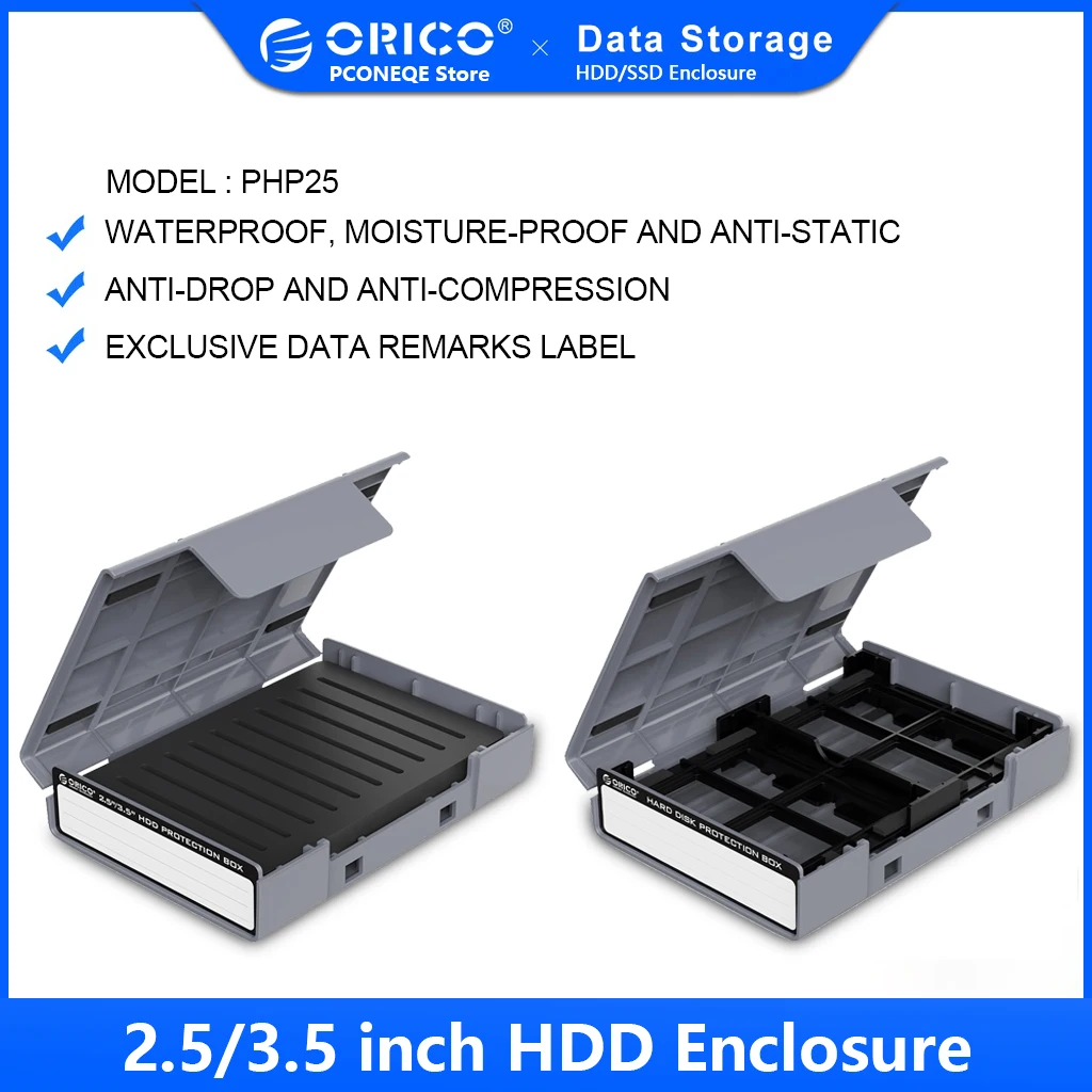 ORICO 2.5 מ 2 כונן קשיח להגנה בקופסא עם התווית על 2.5 3.5 SSD HDD Shockproof אבק-הוכחה תיבת אחסון 2.5 דיסק קשיח מקרה שקית - 0