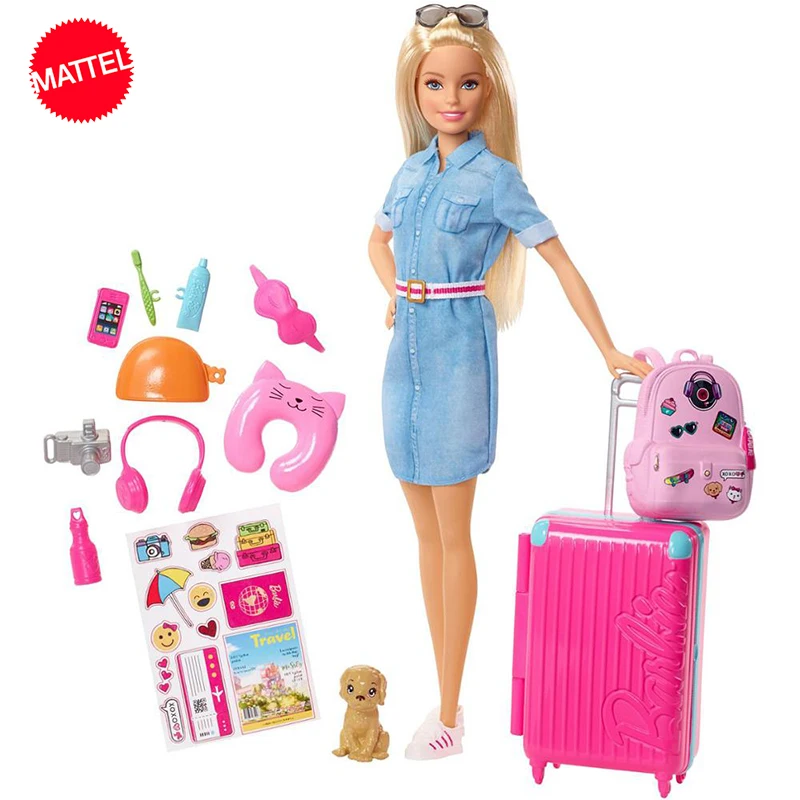 מקורי ברבי מאטל נסיעות בובה עם מזוודה, תרמיל אביזרים צעצועים עבור בנות חינוכי אביזרים לילדים, מתנת יום הולדת - 0