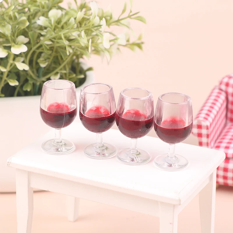 4pcs מיניאטורי יין אדום כוס יין כוסות הבובות מזונות מצרכים מטבח פייה בגן קישוטים - 0