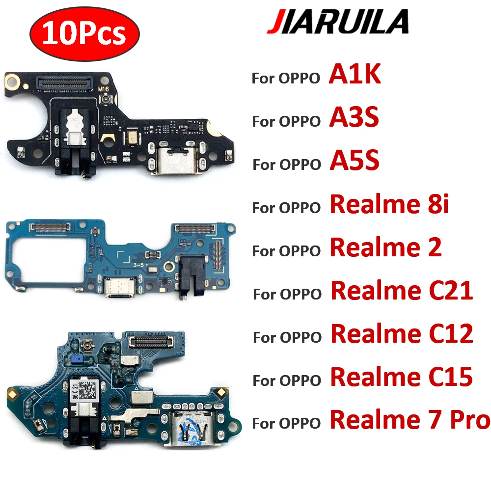 10Pcs，טעינת USB שקע יציאת מיקרופון מחבר מזח לוח להגמיש כבלים תיקון עבור OPPO A1k A3S A5S Realme 7 8i 2 C12 C15 C21 - 0