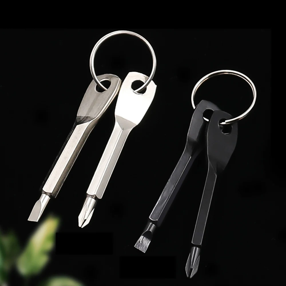 נייד המפתח מברג סט כלי עם מפתח טבעת נירוסטה חיצונית רב תכליתי מיני מחזיק מפתחות בכיס תיקון כלי ביד - 0