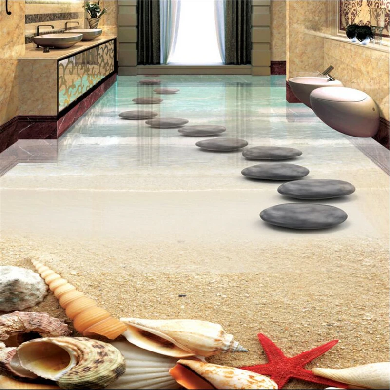 beibehang מעובה לביש PVC קומה רצפה צבועים מודבקת על חוף הים מעטפת אבן 3D אמבטיה אריחי רצפה - 0