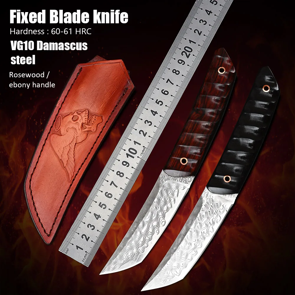 VG10 דמשק פלדה ציד הישרדות סכינים קמפינג EDC כלי יד חיצונית שירות קבוע להב סכין טקטית. - 0