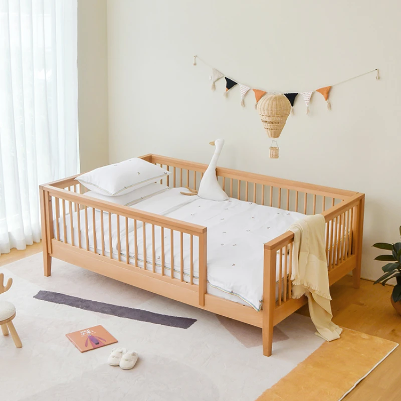 אישית קטנה בעריסה תפרים מיטת ילדים, מיטה עם גדר עץ מלא תינוק מיטת יחיד - 0