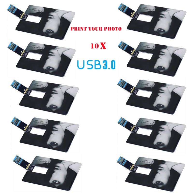 10PCS/LOT חינם שני הצדדים מלאה הדפסת כרטיס בנק האגודל הנהג כרטיס אשראי עסקי USB3.0 כונן פלאש עם לוגו מותאם אישית - 0