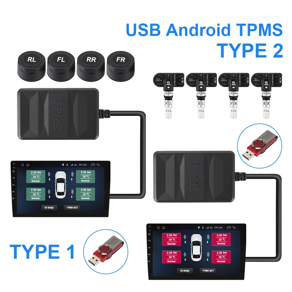 גלגל רזרבי פנימי חיצוני חיישן אנדרואיד TPM עבור הרדיו ברכב נגן DVD USB TPM מערכת ניטור לחץ צמיגים - 0
