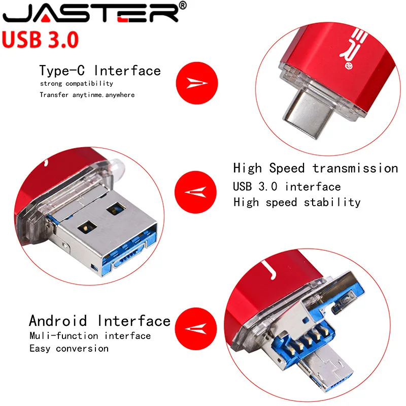ג ' סטר ניו 3 ב-1 OTG (אנדרואיד&USB & Type_C) USB 3.0 flash drive מתכת מותאם אישית עט כונן 64GB 32GB 16GB 8GB 4GB מתנות לחתונה - 0