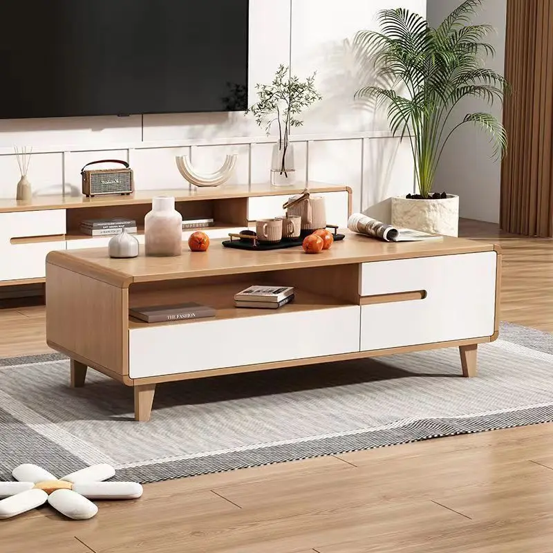 עץ קפה שולחן סלון מינימליסטי יפני מודרני שידות שולחנות קפה בסים איפור אחסון שולחן באס ריהוט הבית - 0