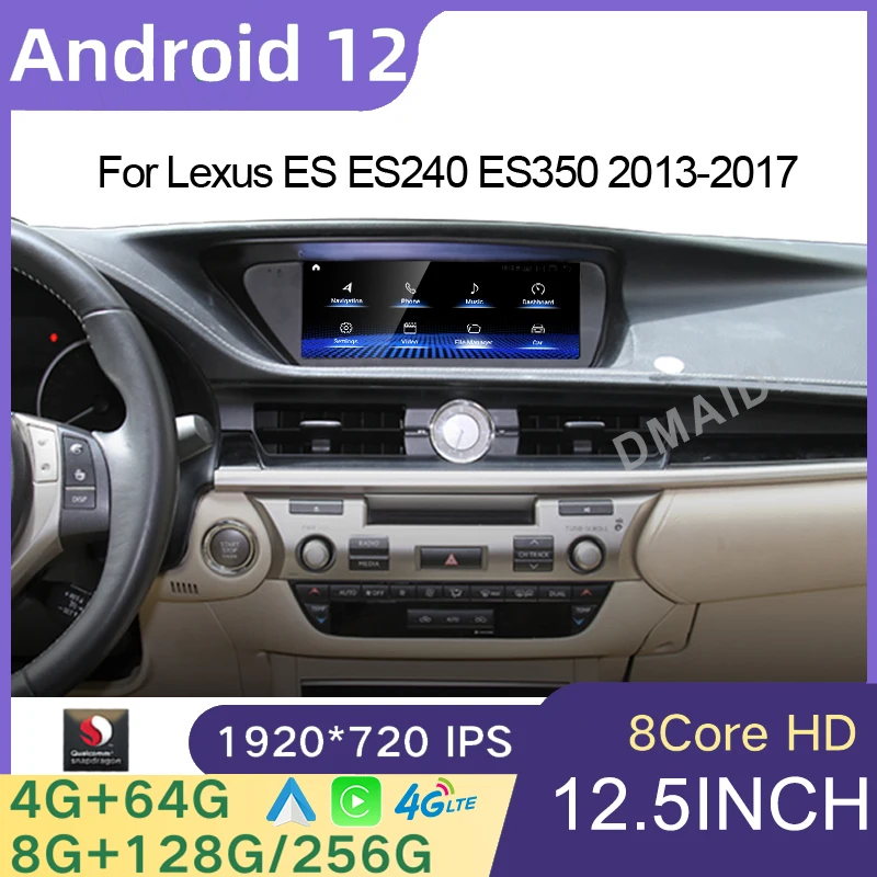 אנדרואיד 12 רדיו במכונית ניווט GPS CarPlay עבור לקסוס ES240 ES250 ES350 ES300h 13-17 Autoradio סטריאו - 0