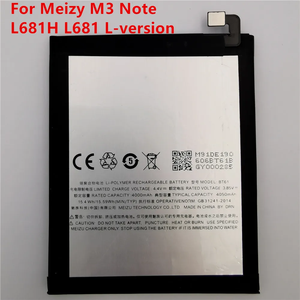 מקורי 4100mAh BT61 ( L מהדורה ) החלפה סוללה עבור Meizy M3 הערה L681H L681 L-גרסה גרסה L - 0