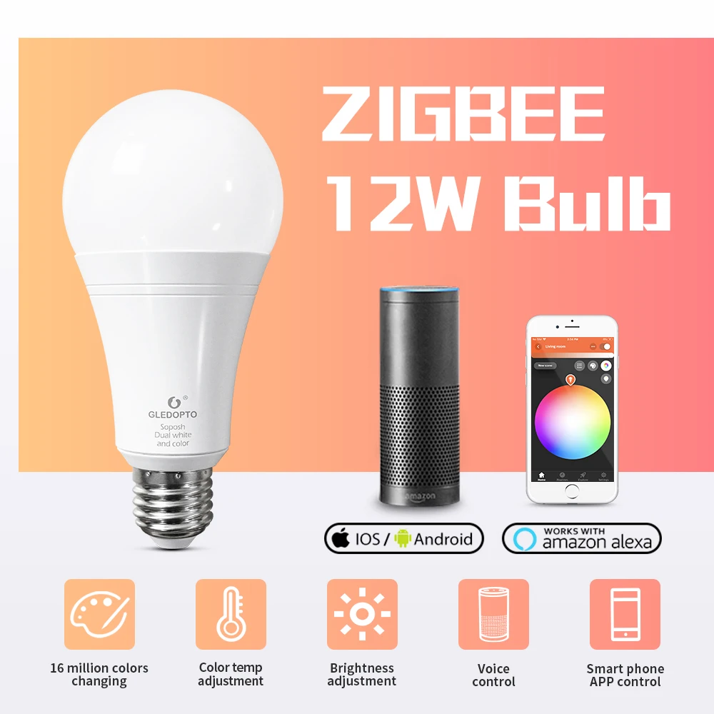 GLEDOPTO Zigbee חכם אור Bulb12W מנורות LED תואם עם רכזת גשר Tuya SmartThings האפליקציה טלפון אקו בתוספת שליטה קולית - 0