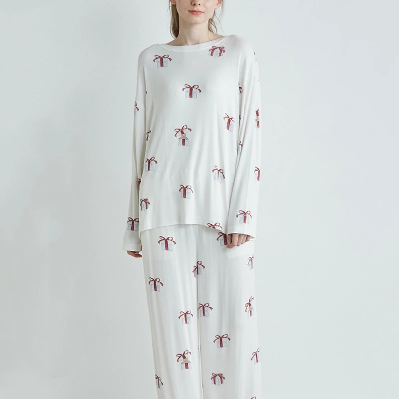 בסגנון יפני מתוק מודאלית פיג ' מה עבור נשים אביב סתיו ארוך שרוול המכנסיים שני חתיכת קבוצה Pijamas חליפה מזדמנת הדפסה הביתה ללבוש. - 0