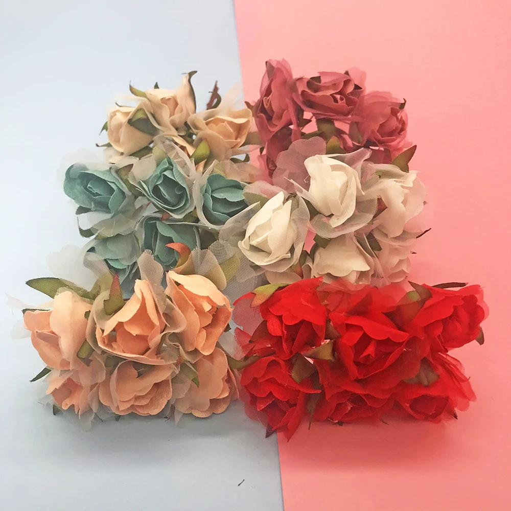 6pcs חדש התחתונה חוט רוז זר פרחים מלאכותיים חתונה בבית הקישוט לחג המולד DIY זר אלבום קופסא מתנה - 0