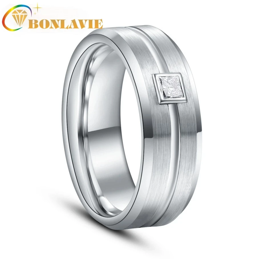 BONLAVIE טבעת נישואין יפיפייה העיקרי צבע יהלום אמיתי 0.3 ct גברים טבעות אמיתי טונגסטן קרביד להקות חתונה זכר הטבעת - 0