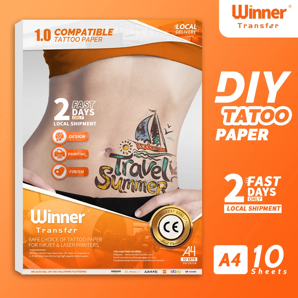 WinnerTransfer קעקועים זמניים עבור גברים, נשים, ילד להדפסה ברור קעקוע העברת נייר A4 10sheets קעקוע נייר הדפסה - 0