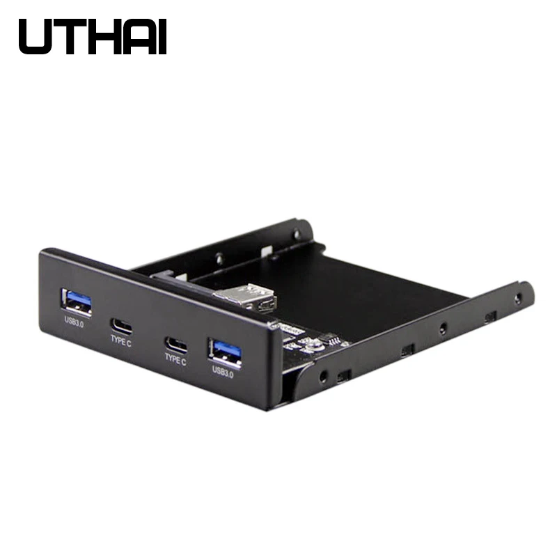 UTHAI G07 4 יציאות מרובות מסוג C-USB 2.0 USB 3.0 Hub סוגר מתאם עבור שולחן העבודה תקליטונים 3.5 אינץ ' ספליטר קדמי לוח קומבו - 0