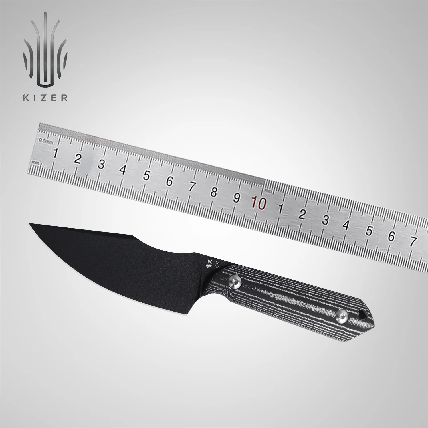 Kizer קבוע להב הסכין 1040 צלצל D2 פלדה עם כסף Micarta להתמודד עם הישרדות חיצונית EDC סכינים, כלי ציד - 0