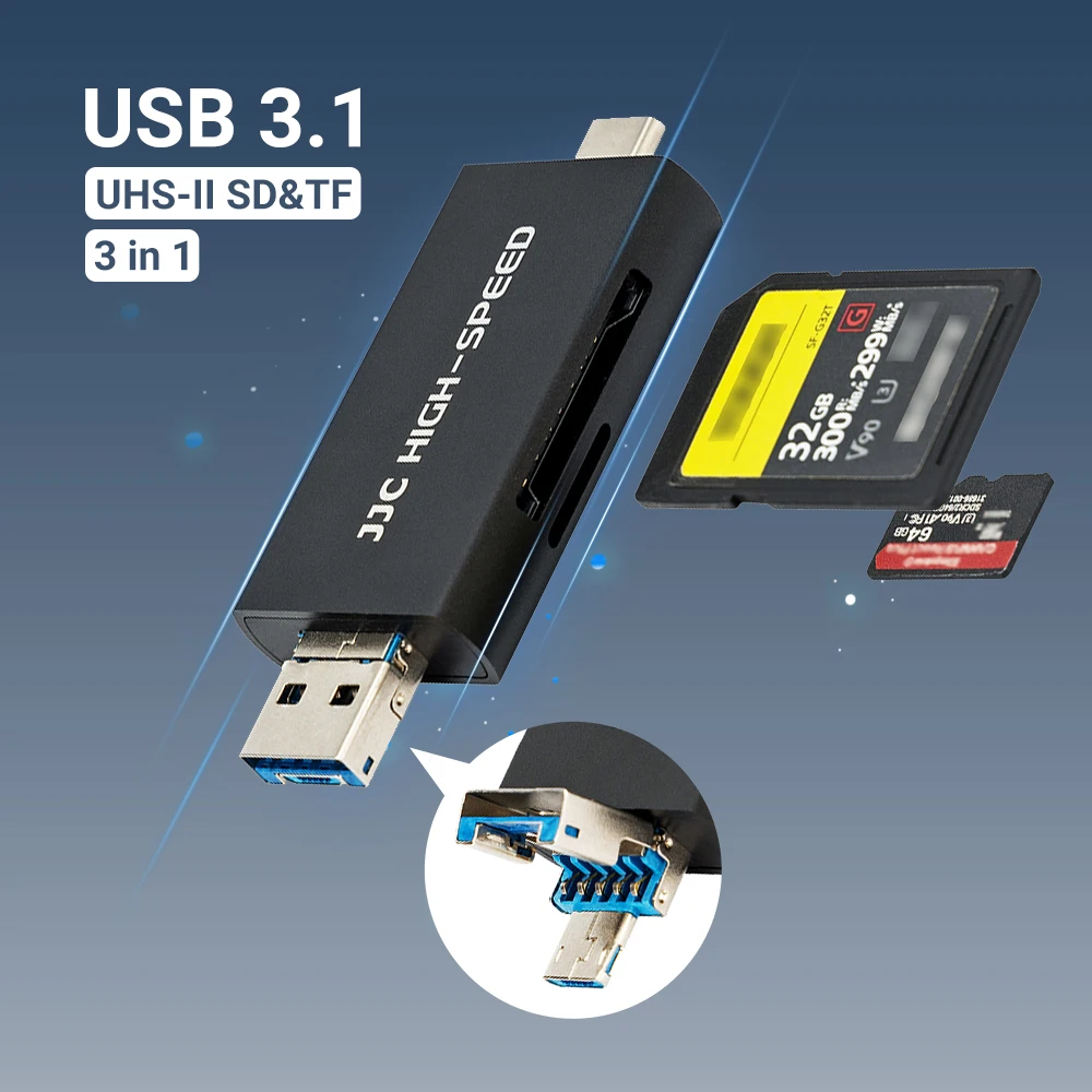 JJC UHS-II SD MSD קורא כרטיסי USB 3.1/מיקרו USB 2.0/סוג C USB 3.1-ל. SD Micro SD TF כרטיס זיכרון מתאם למחשב נייד טלפון OTG - 0