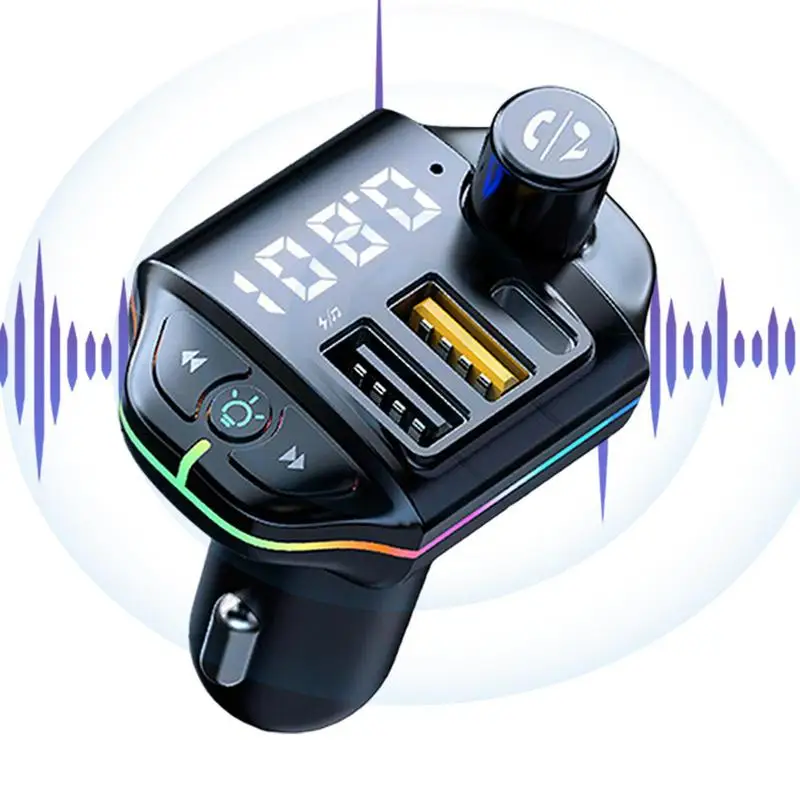 תצוגה בצבע השן הכחולה משדר FM אלחוטי לרכב אפנן FM נגן MP3 המכונית ערכת דיבורית Dual USB מטען מתאם מתח - 0