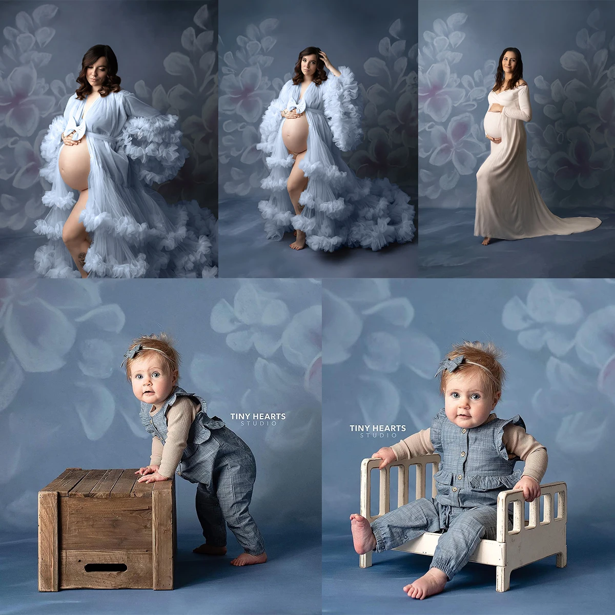 אור רקע כחול אישה בהריון דיוקן ילדים Photostudio אביזרים לבת צילום יד ציור פרח רקע - 0