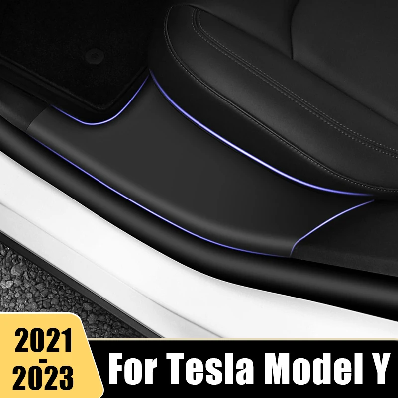 הדלת אדן מגן שפשוף לוחית הכיסוי לקצץ מדבקה לדלת הפנימית אדן כיסוי עבור טסלה מודל Y ModelY 2021 2022 2023 אביזרי רכב - 0