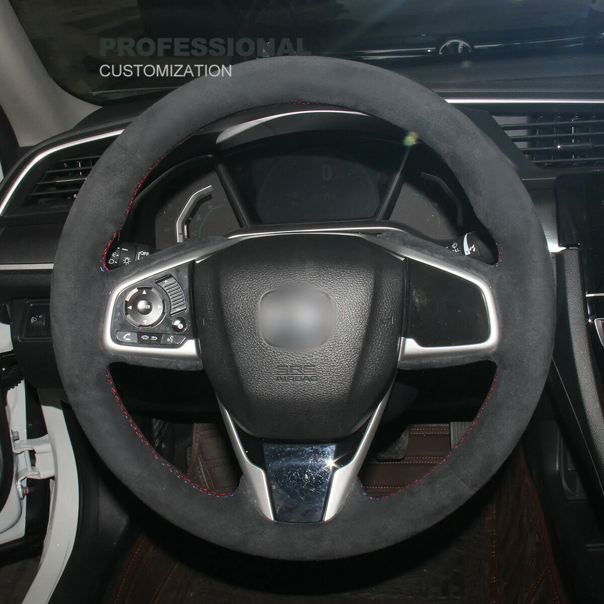DIY תפר יד שחור זמש המכונית כיסוי גלגל הגה עבור הונדה סיוויק 10 CRV-CR-V בהירות אביזרי רכב - 0