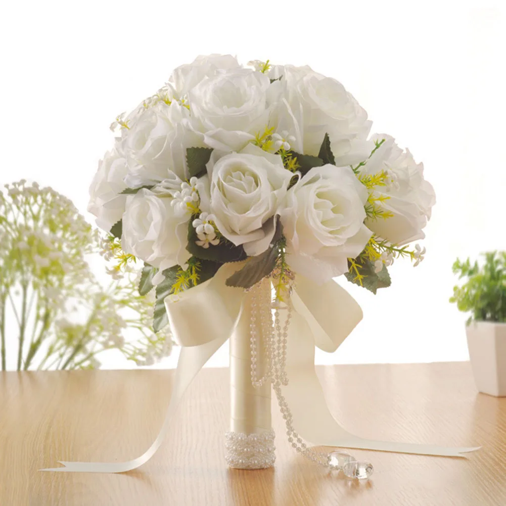מחזיק פרחים מלאכותיים רוז זר חתונה לבן שמפניה שמלת שושבינה מסיבת הכלולות הכלה, Mariage ניחוח - 0