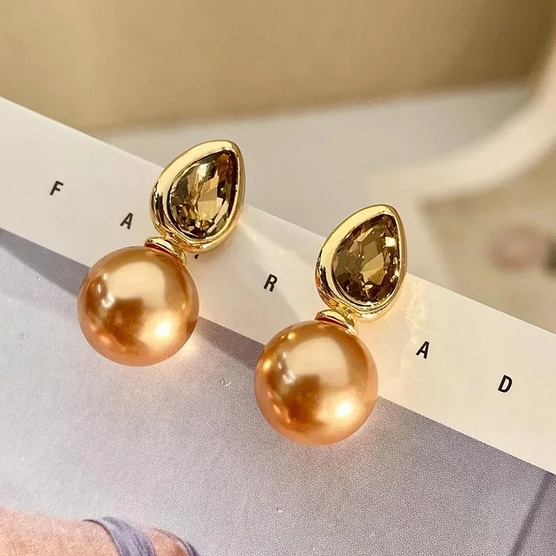 קוריאה חמודה פרל עגילים לנשים יוקרה צבע זהב טיפת מים הצורה להשתלשל עגילי החתונה הצהרה תכשיטי אופנה - 0