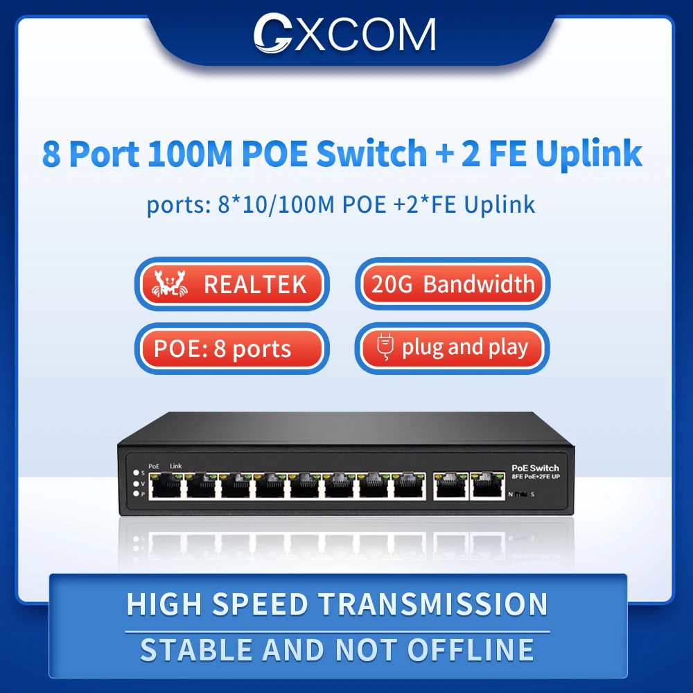 100 מ ' פו מתג 8 Port תמיכה Hikvision IP מצלמה Realtek ערכת השבבים - 0