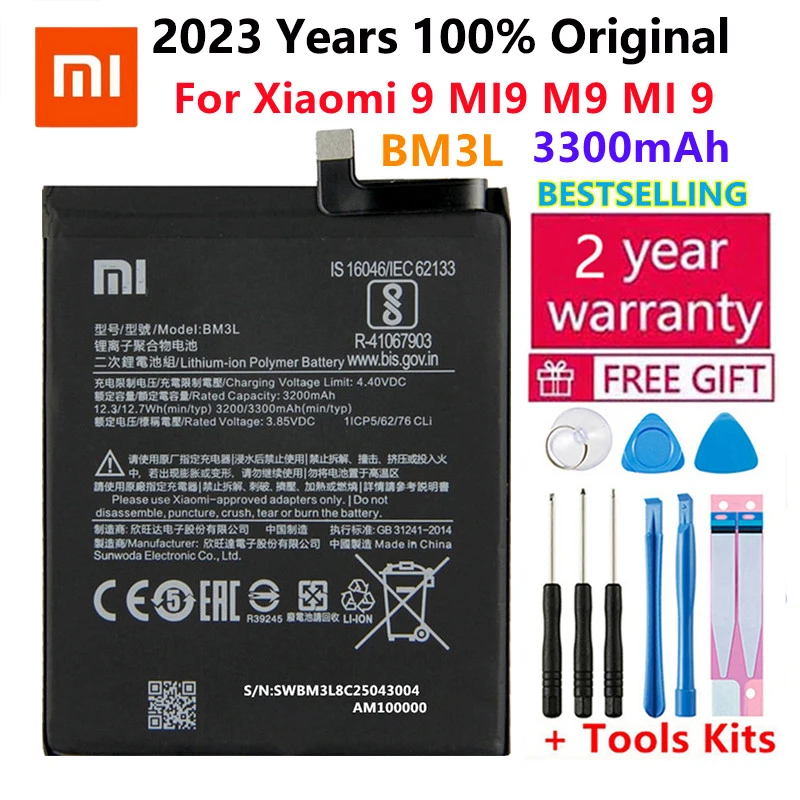 שיאו mi 100% מקורי החלפה סוללה עבור Xiaomi 9 MI9 M9 MI 9 Xiaomi9 BM3L מקורי טלפון 3300mAh החלפת Batteria - 0