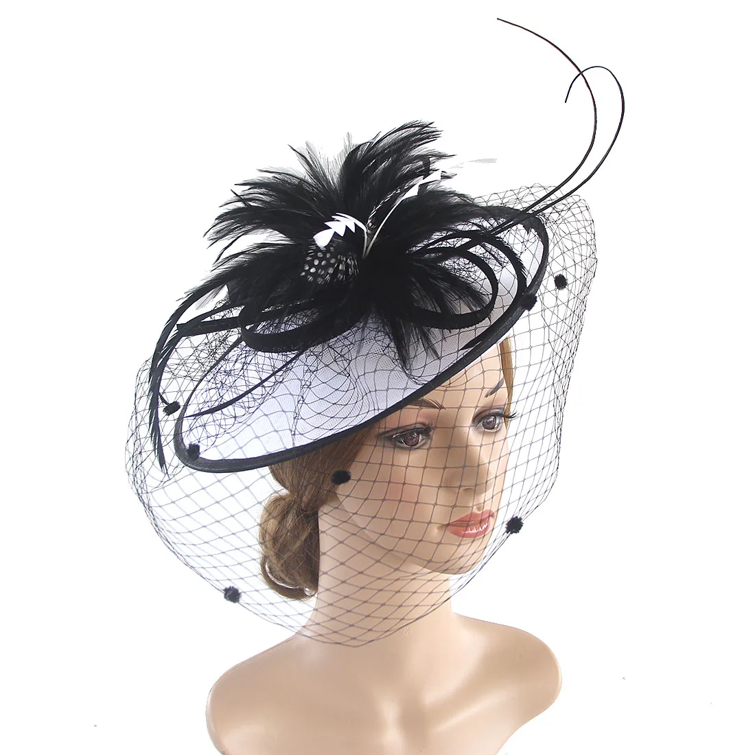 ליידי פרח Fascinator כובע, נשים נוצות רשת לשיער עם קליפ, כלה, חתונה, קוקטייל מסיבת התה הכובעים - 0