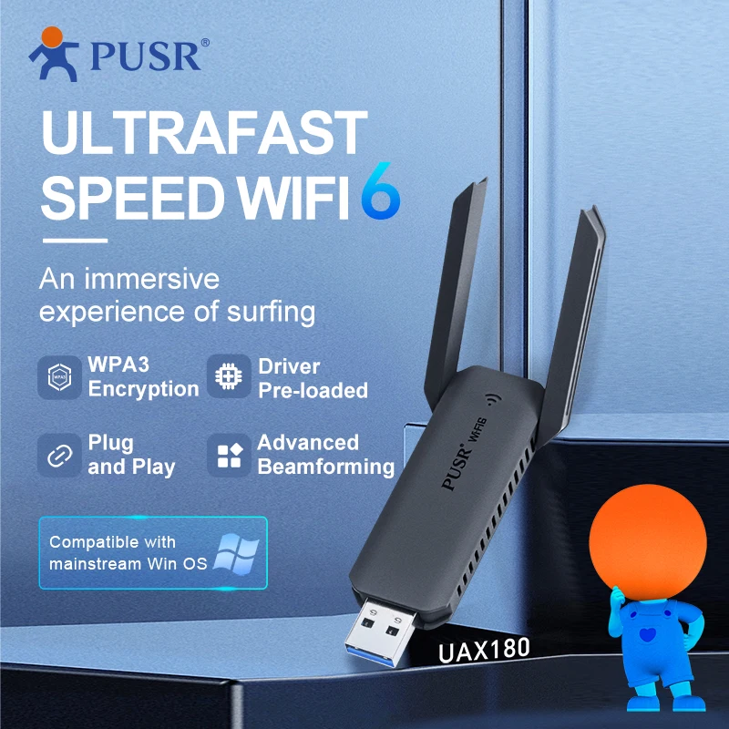 (המחיר ל-2 חתיכה) PUSR WiFi 6 USB מתאם רשת 5.8 G/2.4 G USB3.0 2dBi*2 אנטנות תמיכה Windows10 11 USR-UAX180 - 0