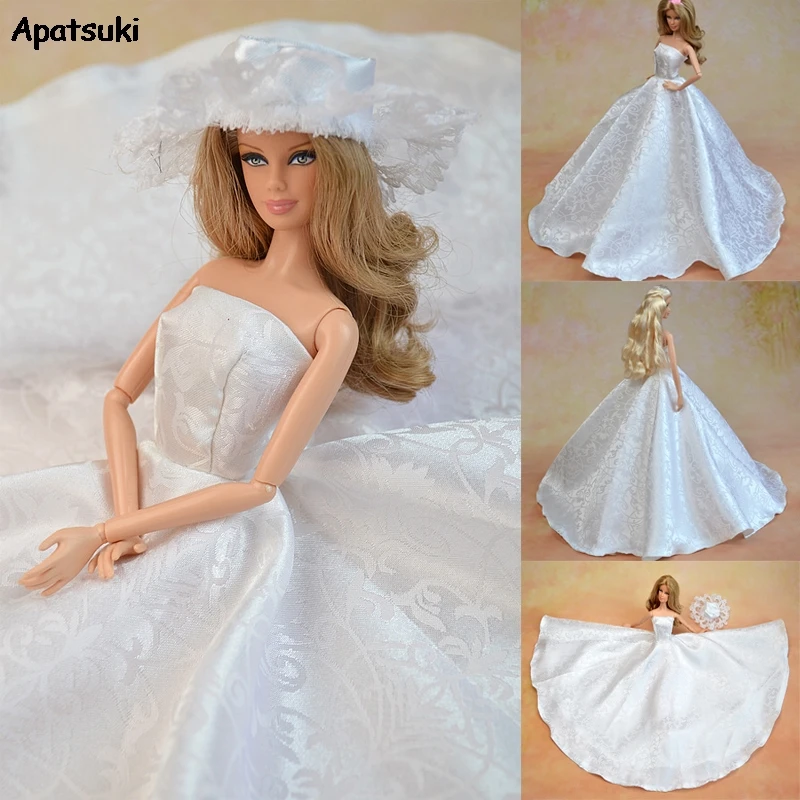 לבן מחוץ כתף שמלת החתונה בובת בגדים עבור ברבי הבובה חליפות ערב, שמלות צד על 1/6 BJD בובות צעצועים לילדים - 0