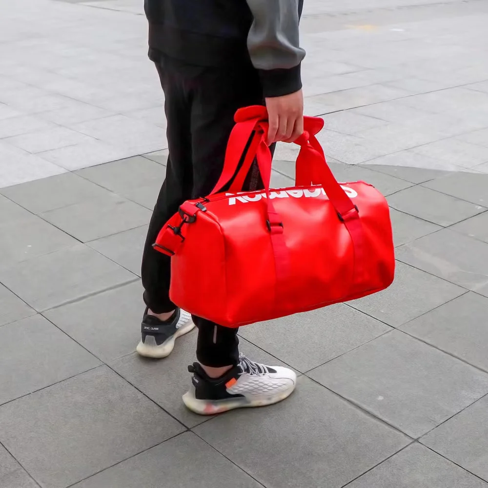אדום שחור רחוב מגמה עור PU תיקים כושר תיקי כתף הנעל קיבולת גדולה קרוס-גוף ספורט תיק נסיעות תיק גב - 0