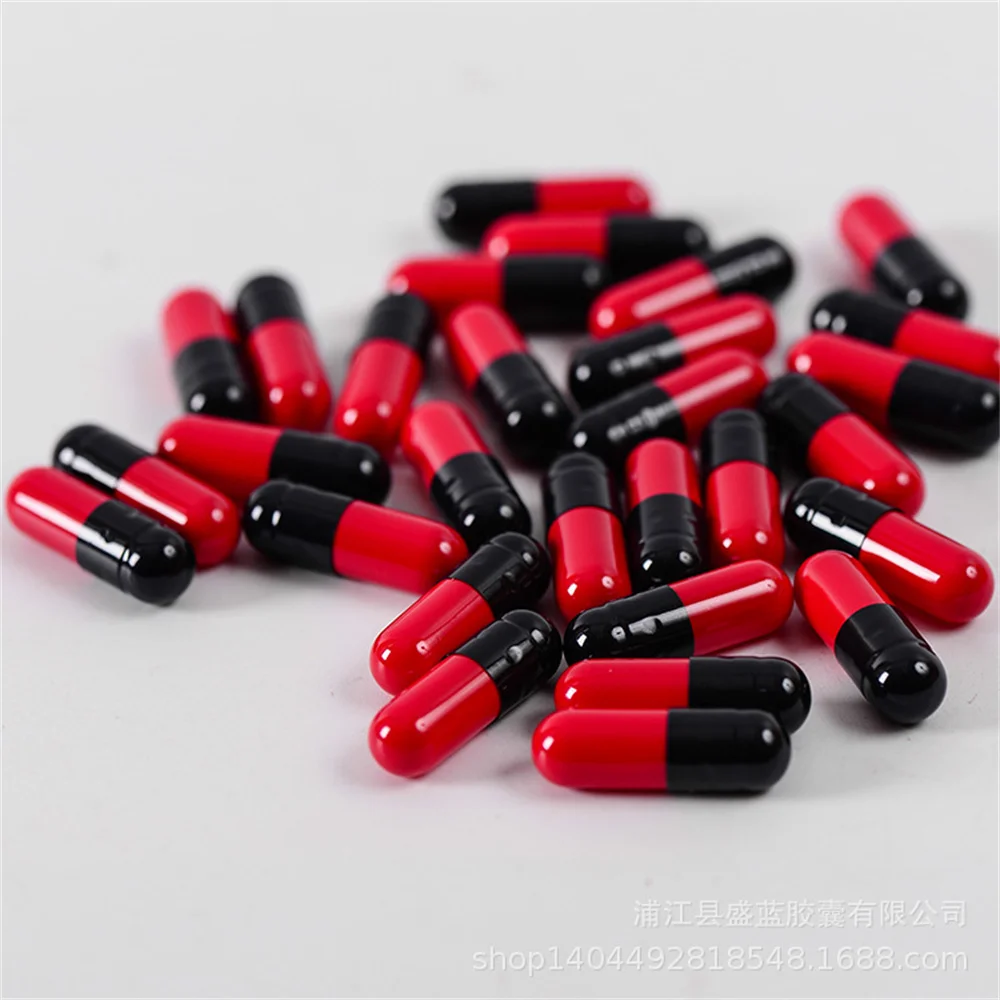 1000PCS אדום שחור גודל 00#/0# כשרות ג 'ל רפואה גלולת ויטמינים ריק הגלולה הקפסולה הריקה קשה כמוסה ג' לטין - 0