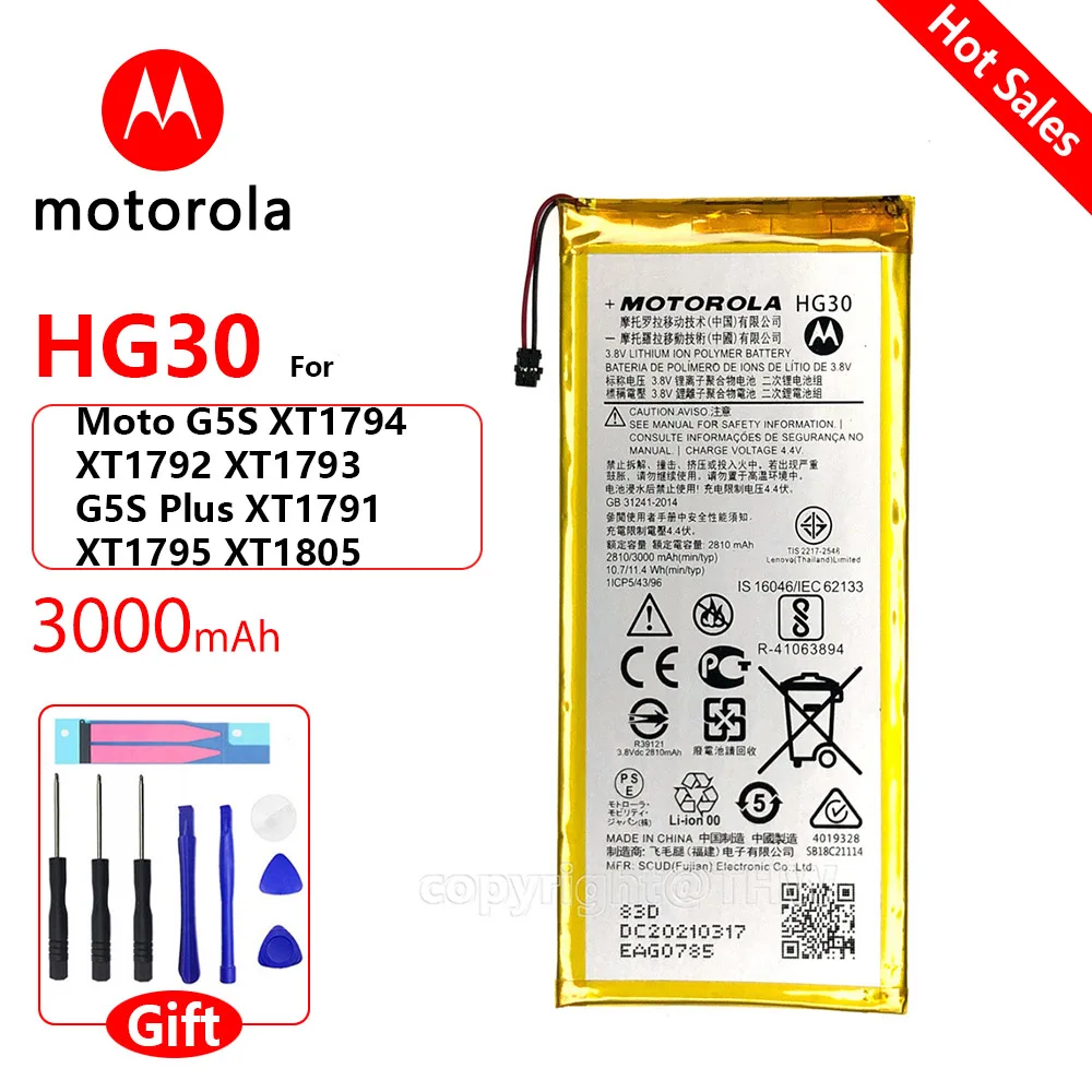המקורי של מוטורולה 3000mah HG30 עבור Motorola Moto G5s בנוסף XT1791 XT1792 XT1793 XT1794 XT1795 XT1805 XT1803 XT1806 XT1804 XT1802 - 0