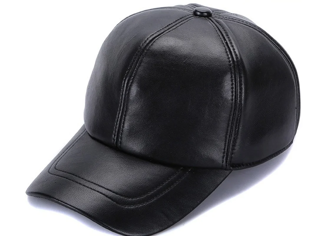 מתכוונן מגמה של גברים סתיו חורף פנאי עור כבש, כובעי בייסבול אמיתי עור הכובע פשוט צבע אחיד Snapback כובע - 0